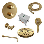 Brauer Stripe thermostatische inbouw regendouche 3-weg rond SET 41 met 25 cm douchekop en gebogen muurarm en 3-standen handdouche en doucheslang en wandaansluitbocht goud geborsteld PVD | Geborsteld goud PVD | Nee | Gebogen wandarm | 3-standen handdouche Brauer Brauer Stripe thermostatische inbouw regendouche 3-weg rond SET 41 met 25 cm douchekop en gebogen muurarm en 3-standen handdouche en doucheslang en wandaansluitbocht goud geborsteld PVD | Geborsteld goud PVD | Nee | Gebogen wandarm | 3-standen handdouche