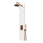 Brauer Copper Edition thermostatisch douchepaneel 2-weg omstelling calacatta gold SET 01 met 20 cm douchekop en gebogen muurarm en staaf handdouche en wandaansluitbocht en doucheslang koper geborsteld PVD | Geborsteld koper PVD Brauer Brauer Copper Edition thermostatisch douchepaneel 2-weg omstelling calacatta gold SET 01 met 20 cm douchekop en gebogen muurarm en staaf handdouche en wandaansluitbocht en doucheslang koper geborsteld PVD | Geborsteld koper PVD