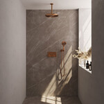 Brauer Brauer Copper Carving thermostatische inbouw regendouche met drukknoppen SET 60 met 30 cm douchekop en plafondarm en 3-standen handdouche en doucheslang en wandaansluitbocht koper geborsteld PVD | Geborsteld koper PVD | 30cm | Nee | Plafondbuis | Rond mod