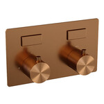 Brauer Brauer Copper Carving thermostatische inbouw regendouche met drukknoppen SET 72 met 30 cm douchekop en plafondarm en 3-standen handdouche en doucheslang en geïntegreerde glijstang koper geborsteld PVD | Geborsteld koper PVD | 30cm | Ja | Plafondbuis | Ron