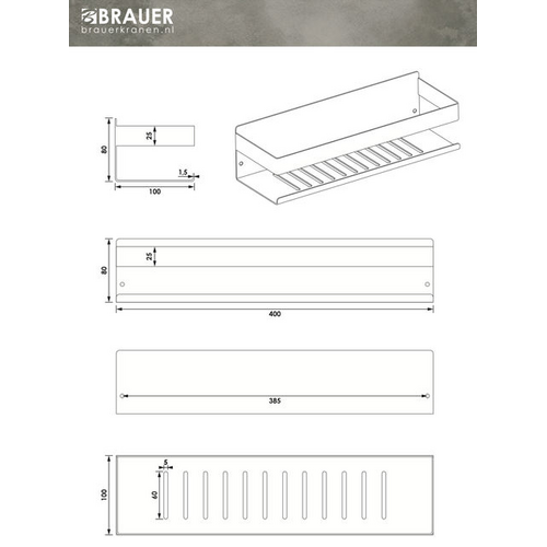 Brauer Brauer Doucherek 40 koper geborsteld PVD | 40cm | Geborsteld koper PVD