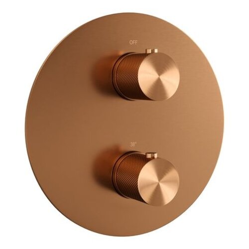 Brauer Brauer Copper Carving thermostatische inbouw regendouche 3-weg rond SET 73 met 20 cm douchekop en rechte muurarm en staaf handdouche en doucheslang en wandaansluitbocht koper geborsteld PVD | Geborsteld koper PVD | 20cm | Nee | Rechte wandarm | Staafmodel