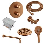 Brauer Brauer Copper Carving thermostatische inbouw regendouche 3-weg rond SET 81 met 20 cm douchekop en gebogen muurarm en 3-standen handdouche en doucheslang en wandaansluitbocht koper geborsteld PVD | Geborsteld koper PVD | 20cm | Nee | Gebogen wandarm | 3-st