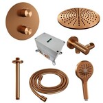 Brauer Brauer Copper Carving thermostatische inbouw regendouche 3-weg rond SET 84 met 30 cm douchekop en plafondarm en 3-standen handdouche en doucheslang en wandaansluitbocht koper geborsteld PVD | Geborsteld koper PVD | 30cm | Nee | Plafondbuis | 3-standen han