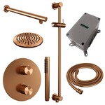 Brauer Brauer Copper Carving thermostatische inbouw regendouche 3-weg rond SET 85 met 20 cm douchekop en rechte muurarm en staaf handdouche en doucheslang en geïntegreerde glijstang koper geborsteld PVD | Geborsteld koper PVD | 20cm | Ja | Rechte wandarm | Staaf