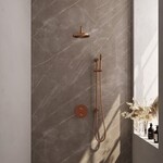 Brauer Brauer Copper Carving thermostatische inbouw regendouche 3-weg rond SET 87 met 20 cm douchekop en gebogen muurarm en staaf handdouche en doucheslang en geïntegreerde glijstang koper geborsteld PVD | Geborsteld koper PVD | 20cm | Ja | Gebogen wandarm | Sta