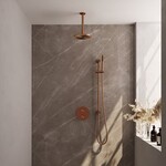 Brauer Brauer Copper Carving thermostatische inbouw regendouche 3-weg rond SET 89 met 20 cm douchekop en plafondarm en staaf handdouche en doucheslang en geïntegreerde glijstang koper geborsteld PVD | Geborsteld koper PVD | 20cm | Ja | Plafondbuis | Staafmodel