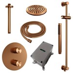 Brauer Brauer Copper Carving thermostatische inbouw regendouche 3-weg rond SET 89 met 20 cm douchekop en plafondarm en staaf handdouche en doucheslang en geïntegreerde glijstang koper geborsteld PVD | Geborsteld koper PVD | 20cm | Ja | Plafondbuis | Staafmodel