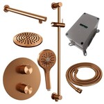 Brauer Brauer Copper Carving thermostatische inbouw regendouche 3-weg rond SET 91 met 20 cm douchekop en rechte muurarm en 3-standen handdouche en doucheslang en geïntegreerde glijstang koper geborsteld PVD | Geborsteld koper PVD | 20cm | Ja | Rechte wandarm | 3