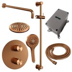 Brauer Brauer Copper Carving thermostatische inbouw regendouche 3-weg rond SET 93 met 20 cm douchekop en gebogen muurarm en 3-standen handdouche en doucheslang en geïntegreerde glijstang koper geborsteld PVD | Geborsteld koper PVD | 20cm | Ja | Gebogen wandarm |