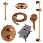 Brauer Brauer Copper Carving thermostatische inbouw regendouche 3-weg rond SET 95 met 20 cm douchekop en plafondarm en 3-standen handdouche en doucheslang en geïntegreerde glijstang koper geborsteld PVD | Geborsteld koper PVD | 20cm | Ja | Plafondbuis | 3-stande