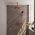 Brauer Brauer Copper Carving thermostatische inbouw regendouche 3-weg rond SET 96 met 30 cm douchekop en plafondarm en 3-standen handdouche en doucheslang en geïntegreerde glijstang koper geborsteld PVD | Geborsteld koper PVD | 30cm | Ja | Plafondbuis | 3-stande