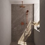 Brauer Brauer Copper Carving thermostatische inbouw regendouche 3-weg rond SET 96 met 30 cm douchekop en plafondarm en 3-standen handdouche en doucheslang en geïntegreerde glijstang koper geborsteld PVD | Geborsteld koper PVD | 30cm | Ja | Plafondbuis | 3-stande