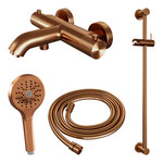 Brauer Brauer Stripe opbouw baddouche thermostaatkraan SET 02 met glijstang en 3-standen handdouche en doucheslang koper geborsteld PVD | Geborsteld koper PVD | 3-standen handdouche