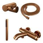 Brauer Brauer Stripe opbouw baddouche thermostaatkraan SET 03 met wandhouder en staaf handdouche en doucheslang koper geborsteld PVD | Geborsteld koper PVD | Staafmodel
