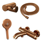 Brauer Brauer Stripe opbouw baddouche thermostaatkraan SET 04 met wandhouder en 3-standen handdouche en doucheslang koper geborsteld PVD | Geborsteld koper PVD | 3-standen handdouche