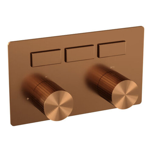 Brauer Stripe 3-weg inbouwthermostaat met drukknoppen met in- en afbouwdelen koper geborsteld PVD | Geborsteld koper PVD | 3 Brauer Brauer Stripe 3-weg inbouwthermostaat met drukknoppen met in- en afbouwdelen koper geborsteld PVD | Geborsteld koper PVD | 3