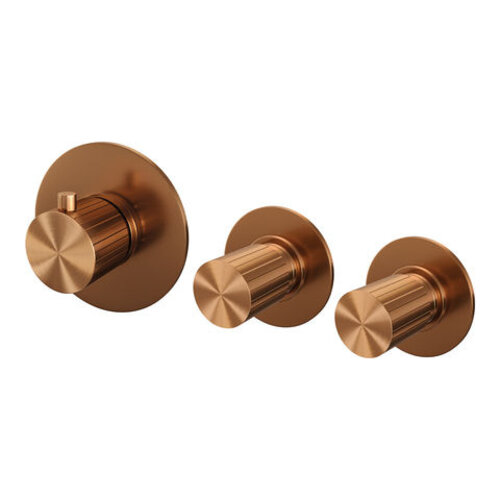 Brauer Brauer Stripe thermostatische inbouw badkraan SET 01 met uitloop en staaf handdouche en doucheslang en wandaansluitbocht koper geborsteld PVD | Geborsteld koper PVD | Staafmodel