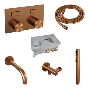 Brauer Brauer Stripe inbouw badthermostaat met drukknoppen | Geborsteld koper PVD | Staafhanddouche | Uitloop Brauer Stripe inbouw badthermostaat met drukknoppen | Geborsteld koper PVD | Staafhanddouche | Uitloop