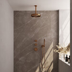 Brauer Stripe thermostatische inbouw regendouche SET 03 met 25 cm douchekop en plafondarm en staaf handdouche en doucheslang en wandaansluitbocht koper geborsteld PVD | Geborsteld koper PVD | Nee | Plafondbuis | Staafhanddouche Brauer Brauer Stripe thermostatische inbouw regendouche SET 03 met 25 cm douchekop en plafondarm en staaf handdouche en doucheslang en wandaansluitbocht koper geborsteld PVD | Geborsteld koper PVD | Nee | Plafondbuis | Staafhanddouche