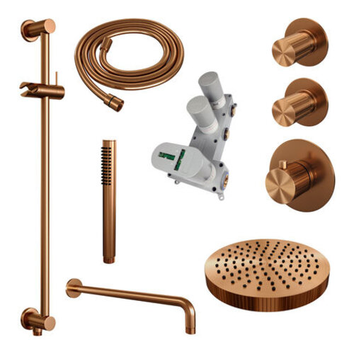 Brauer Stripe thermostatische inbouw regendouche SET 08 met 25 cm douchekop en gebogen muurarm en staaf handdouche en doucheslang en geïntegreerde glijstang koper geborsteld PVD | Geborsteld koper PVD | Ja | Gebogen wandarm | Staafhanddouche Brauer Brauer Stripe thermostatische inbouw regendouche SET 08 met 25 cm douchekop en gebogen muurarm en staaf handdouche en doucheslang en geïntegreerde glijstang koper geborsteld PVD | Geborsteld koper PVD | Ja | Gebogen wandarm | Staafhanddouche