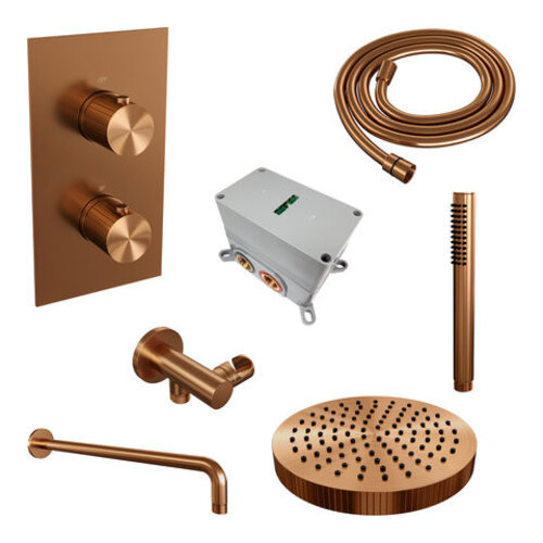 Brauer Stripe thermostatische inbouw regendouche 3-weg rechthoekig SET 14 met 25 cm douchekop en gebogen muurarm en staaf handdouche en doucheslang en wandaansluitbocht koper geborsteld PVD | Geborsteld koper PVD | Nee | Gebogen wandarm | Staafhanddouche Brauer Brauer Stripe thermostatische inbouw regendouche 3-weg rechthoekig SET 14 met 25 cm douchekop en gebogen muurarm en staaf handdouche en doucheslang en wandaansluitbocht koper geborsteld PVD | Geborsteld koper PVD | Nee | Gebogen wandarm | Staafhanddouche