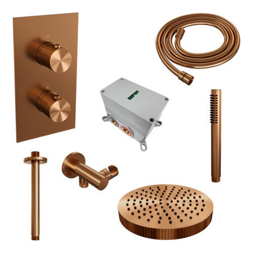 Brauer Stripe thermostatische inbouw regendouche 3-weg rechthoekig SET 15 met 25 cm douchekop en plafondarm en staaf handdouche en doucheslang en wandaansluitbocht koper geborsteld PVD | Geborsteld koper PVD | Nee | Plafondbuis | Staafhanddouche Brauer Brauer Stripe thermostatische inbouw regendouche 3-weg rechthoekig SET 15 met 25 cm douchekop en plafondarm en staaf handdouche en doucheslang en wandaansluitbocht koper geborsteld PVD | Geborsteld koper PVD | Nee | Plafondbuis | Staafhanddouche