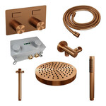 Brauer Stripe thermostatische inbouw regendouche met drukknoppen SET 27 met 25 cm douchekop en plafondarm en staaf handdouche en doucheslang en wandaansluitbocht koper geborsteld PVD | Geborsteld koper PVD | Nee | Plafondbuis | Staafhanddouche Brauer Brauer Stripe thermostatische inbouw regendouche met drukknoppen SET 27 met 25 cm douchekop en plafondarm en staaf handdouche en doucheslang en wandaansluitbocht koper geborsteld PVD | Geborsteld koper PVD | Nee | Plafondbuis | Staafhanddouche