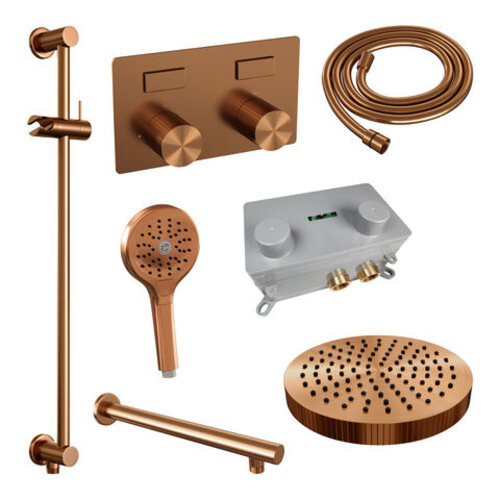 Brauer Stripe thermostatische inbouw regendouche met drukknoppen SET 34 met 25 cm douchekop en rechte muurarm en 3-standen handdouche en doucheslang en geïntegreerde glijstang koper geborsteld PVD | Geborsteld koper PVD | Ja | Rechte wandarm | 3-standen h Brauer Brauer Stripe thermostatische inbouw regendouche met drukknoppen SET 34 met 25 cm douchekop en rechte muurarm en 3-standen handdouche en doucheslang en geïntegreerde glijstang koper geborsteld PVD | Geborsteld koper PVD | Ja | Rechte wandarm | 3-standen h