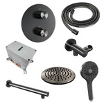 Brauer Brauer Gunmetal Edition thermostatische inbouw regendouche 3-weg rond SET 79 met 20 cm douchekop en rechte muurarm en 3-standen handdouche en doucheslang en wandaansluitbocht gunmetal geborsteld PVD | Geborsteld gunmetal PVD | 20cm | Nee | Rechte wandarm