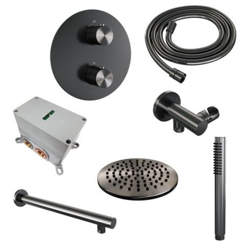 Brauer Gunmetal Carving SET 73 | Geborsteld gunmetal PVD | 20 cm | Nee | Rechte wandarm | Staafhanddouche Brauer Brauer Gunmetal Carving SET 73 | Geborsteld gunmetal PVD | 20 cm | Nee | Rechte wandarm | Staafhanddouche