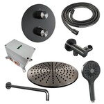 Brauer Brauer Gunmetal Carving thermostatische inbouw regendouche 3-weg rond SET 82 met 30 cm douchekop en gebogen muurarm en 3-standen handdouche en doucheslang en wandaansluitbocht gunmetal geborsteld PVD | Geborsteld gunmetal PVD | 30cm | Nee | Gebogen wandar