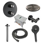 Brauer Brauer Gunmetal Carving thermostatische inbouw regendouche 3-weg rond SET 83 met 20 cm douchekop en plafondarm en 3-standen handdouche en doucheslang en wandaansluitbocht gunmetal geborsteld PVD | Geborsteld gunmetal PVD | 20cm | Nee | Plafondbuis | 3-sta
