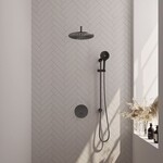 Brauer Brauer Gunmetal Carving thermostatische inbouw regendouche 3-weg rond SET 94 met 30 cm douchekop en gebogen muurarm en 3-standen handdouche en doucheslang en geïntegreerde glijstang gunmetal geborsteld PVD | Geborsteld gunmetal PVD | 30cm | Ja | Gebogen w