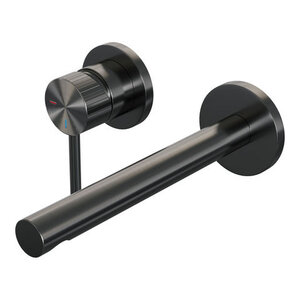 Brauer Brauer Stripe inbouw wastafelmengkraan met rechte uitloop en rozetten model A2 gunmetal geborsteld PVD | Geborsteld gunmetal PVD | I-uitloop | Met rozetten | Links Brauer Stripe inbouw wastafelmengkraan met rechte uitloop en rozetten model A2 gunmetal geborsteld PVD | Geborsteld gunmetal PVD | I-uitloop | Met rozetten | Links