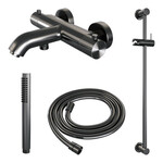 Brauer Brauer Stripe opbouw baddouche thermostaatkraan SET 01 met glijstang en staaf handdouche en doucheslang gunmetal geborsteld PVD | Geborsteld gunmetal PVD | Staafmodel
