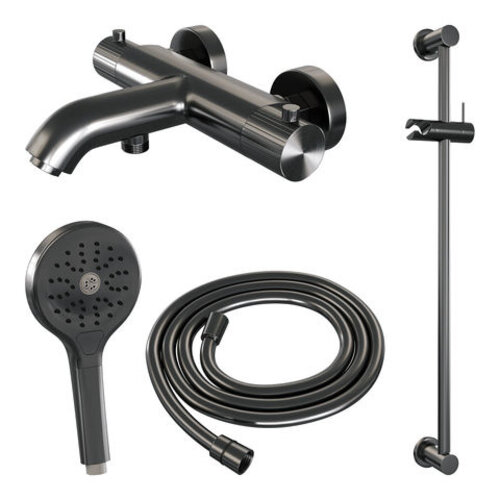 Brauer Brauer Stripe opbouw baddouche thermostaatkraan SET 02 met glijstang en 3-standen handdouche en doucheslang gunmetal geborsteld PVD | Geborsteld gunmetal PVD | 3-standen handdouche