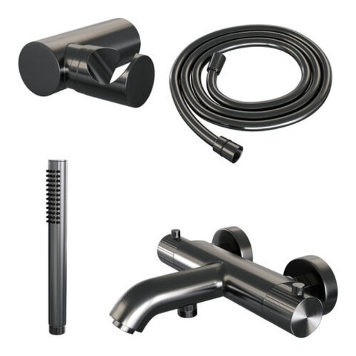 Brauer Brauer Stripe opbouw baddouche thermostaatkraan SET 03 met wandhouder en staaf handdouche en doucheslang gunmetal geborsteld PVD | Geborsteld gunmetal PVD | Staafmodel