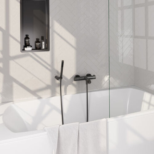 Brauer Brauer Stripe opbouw baddouche thermostaatkraan SET 03 met wandhouder en staaf handdouche en doucheslang gunmetal geborsteld PVD | Geborsteld gunmetal PVD | Staafmodel