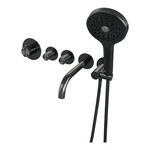 Brauer Brauer Stripe thermostatische inbouw badkraan SET 02 met uitloop en 3-standen handdouche en doucheslang en wandaansluitbocht gunmetal geborsteld PVD | Geborsteld gunmetal PVD | 3-standen handdouche