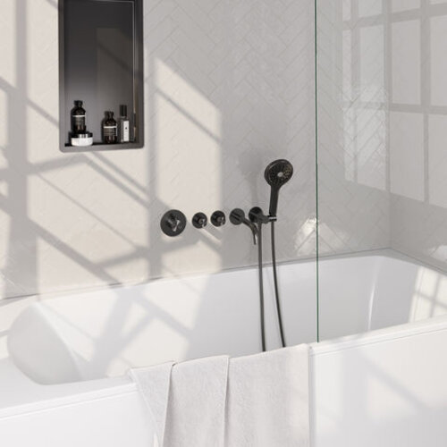 Brauer Stripe inbouw badthermostaat | Geborsteld gunmetal PVD | 3-standen handdouche | Uitloop Brauer Brauer Stripe inbouw badthermostaat | Geborsteld gunmetal PVD | 3-standen handdouche | Uitloop