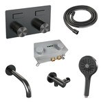 Brauer Brauer Stripe thermostatische inbouw badkraan met drukknoppen SET 04 met uitloop en 3-standen handdouche en doucheslang en wandaansluitbocht gunmetal geborsteld PVD | Geborsteld gunmetal PVD | 3-standen handdouche