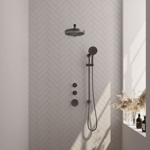 Brauer Stripe thermostatische inbouw regendouche SET 11 met 25 cm douchekop en gebogen muurarm en 3-standen handdouche en doucheslang en geïntegreerde glijstang gunmetal geborsteld PVD | Geborsteld gunmetal PVD | Ja | Gebogen wandarm | 3-standen handdouch Brauer Brauer Stripe thermostatische inbouw regendouche SET 11 met 25 cm douchekop en gebogen muurarm en 3-standen handdouche en doucheslang en geïntegreerde glijstang gunmetal geborsteld PVD | Geborsteld gunmetal PVD | Ja | Gebogen wandarm | 3-standen handdouch