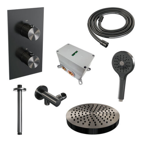 Brauer Stripe thermostatische inbouw regendouche 3-weg rechthoekig SET 18 met 25 cm douchekop en plafondarm en 3-standen handdouche en doucheslang en wandaansluitbocht gunmetal geborsteld PVD | Geborsteld gunmetal PVD | Nee | Plafondbuis | 3-standen handd Brauer Brauer Stripe thermostatische inbouw regendouche 3-weg rechthoekig SET 18 met 25 cm douchekop en plafondarm en 3-standen handdouche en doucheslang en wandaansluitbocht gunmetal geborsteld PVD | Geborsteld gunmetal PVD | Nee | Plafondbuis | 3-standen handd