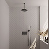 Brauer Stripe thermostatische inbouw regendouche met drukknoppen SET 27 met 25 cm douchekop en plafondarm en staaf handdouche en doucheslang en wandaansluitbocht gunmetal geborsteld PVD | Geborsteld gunmetal PVD | Nee | Plafondbuis | Staafhanddouche