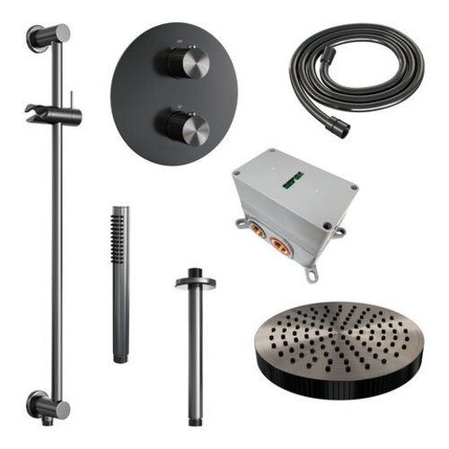 Brauer Stripe thermostatische inbouw regendouche 3-weg rond SET 45 met 25 cm douchekop en plafondarm en staaf handdouche en doucheslang en geïntegreerde glijstang gunmetal geborsteld PVD | Geborsteld gunmetal PVD | Ja | Plafondbuis | Staafhanddouche Brauer Brauer Stripe thermostatische inbouw regendouche 3-weg rond SET 45 met 25 cm douchekop en plafondarm en staaf handdouche en doucheslang en geïntegreerde glijstang gunmetal geborsteld PVD | Geborsteld gunmetal PVD | Ja | Plafondbuis | Staafhanddouche