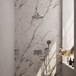 Brauer Brauer Brushed Carving thermostatische inbouw regendouche met drukknoppen SET 56 met 30 cm douchekop en rechte muurarm en 3-standen handdouche en doucheslang en wandaansluitbocht RVS geborsteld PVD | Geborsteld RVS PVD | 30cm | Nee | Rechte wandarm | Rond