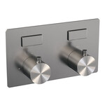 Brauer Brauer Brushed Carving thermostatische inbouw regendouche met drukknoppen SET 56 met 30 cm douchekop en rechte muurarm en 3-standen handdouche en doucheslang en wandaansluitbocht RVS geborsteld PVD | Geborsteld RVS PVD | 30cm | Nee | Rechte wandarm | Rond