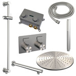 Brauer Brauer Brushed Carving thermostatische inbouw regendouche met drukknoppen SET 62 met 30 cm douchekop en rechte muurarm en staaf handdouche en doucheslang en geïntegreerde glijstang RVS geborsteld PVD | Geborsteld RVS PVD | 30cm | Ja | Rechte wandarm | Sta