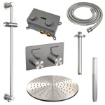 Brauer Brauer Brushed Carving thermostatische inbouw regendouche met drukknoppen SET 66 met 30 cm douchekop en plafondarm en staaf handdouche en doucheslang en geïntegreerde glijstang RVS geborsteld PVD | Geborsteld RVS PVD | 30cm | Ja | Plafondbuis | Staafmodel